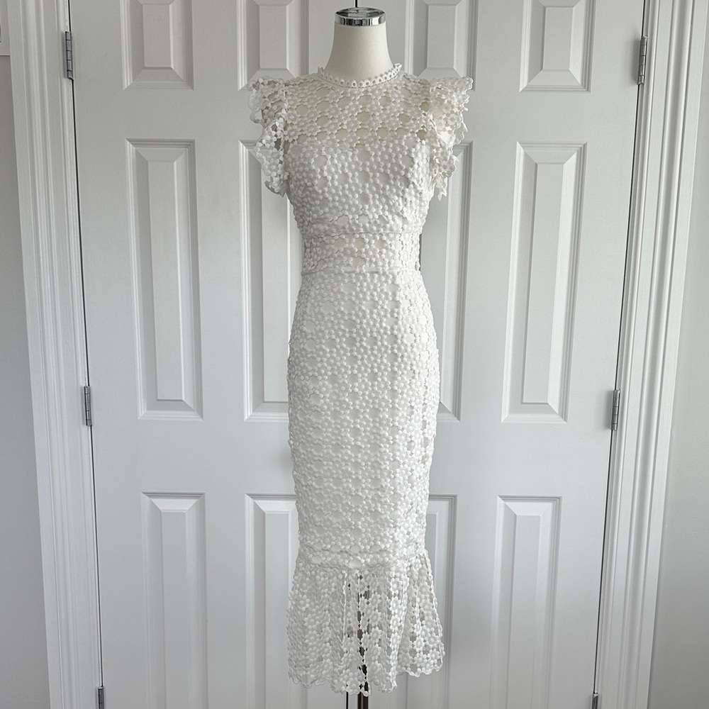 Petal & Pup White Crochet Overlay High Neck Bridal Rehersal Midi Dress Size 0